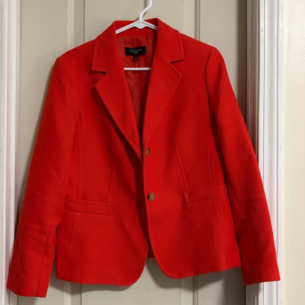 Talbots Scarlet Blazer Talbots 100% Cotton Textured Fall Orange Blazer Size 10p